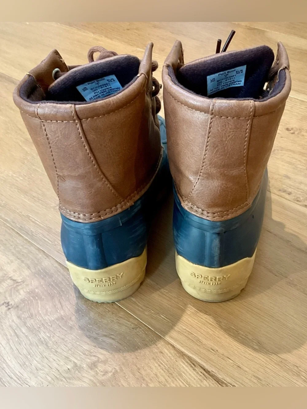 Sperry Kids Port Boot Navy Brown Duck Boots Waterproof Size 2M Big Kid Unisex